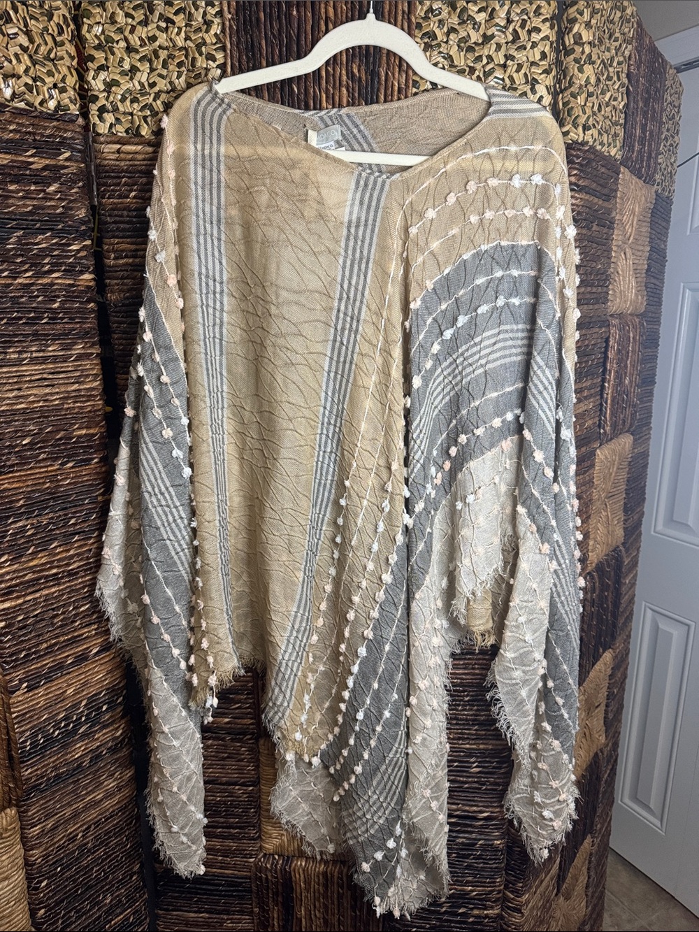 Demdaco Beige & Gray Striped Tassel Throw